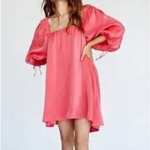 Free People NWT Mara Mini Pink Boho Puff Sleeve Shimmer Dress
